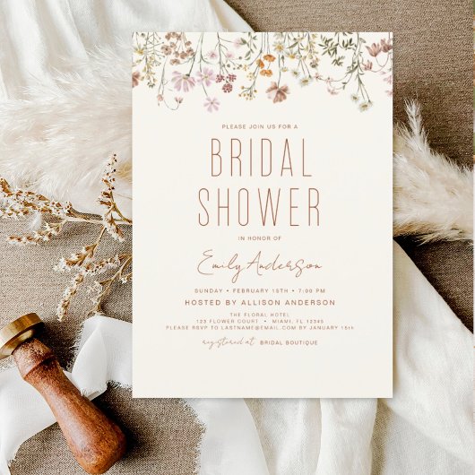 Papier Invitation à la douche nuptiale Fleur sauvage Boho