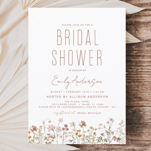 Papier Invitation à la douche nuptiale Fleur sauvage Boho