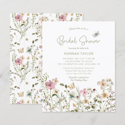 Papier Invitation à la douche nuptiale Fleur sauvage Boho (Devant / Derrière)