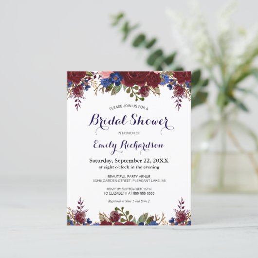 Papier Invitation à la douche nuptiale fleurie (Debout devant)