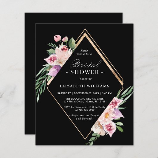 Papier Invitation à la douche nuptiale fleurie Boho Budge (Devant / Derrière)