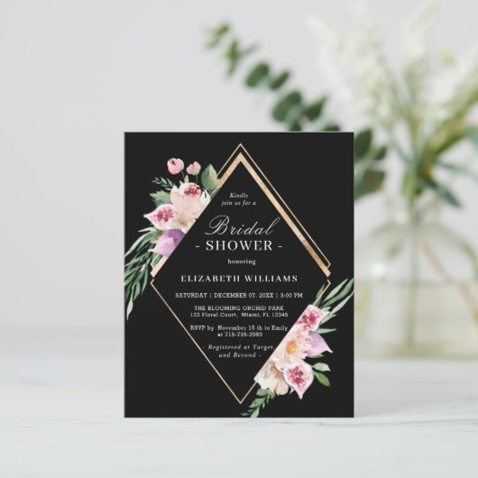 Papier Invitation à la douche nuptiale fleurie Boho Budge (Debout devant)