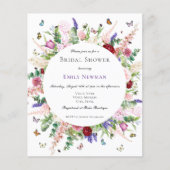 Papier Invitation à la douche nuptiale fleurie et papillo (Devant)