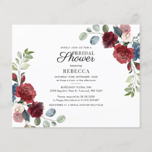 Papier Invitation à la douche nuptiale florale de Bourgog