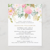 Papier Invitation à la douche nuptiale florale d'or Blush (Devant)
