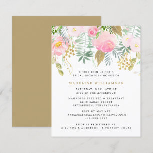 Papier Invitation à la douche nuptiale florale d'or Blush