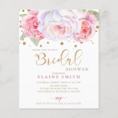 Papier Invitation à la douche nuptiale florale d'or Blush (Devant)