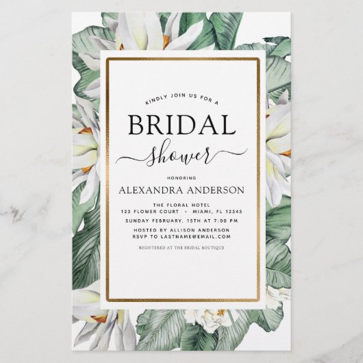Papier Invitation à la douche nuptiale Magnolia tropicale (Devant)