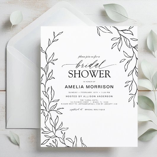 Papier Invitation à la douche nuptiale noire et blanche F