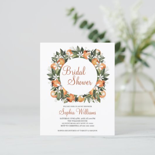 Papier Invitation à la douche nuptiale Orange (Debout devant)