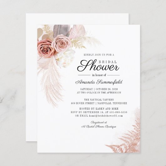 Papier Invitation à la douche nuptiale Pampas Grass (Devant / Derrière)
