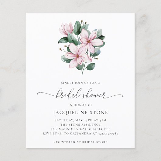 Papier Invitation à la douche nuptiale Pink Magnolia Budg (Devant)