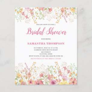 Papier Invitation à la douche nuptiale rose budget