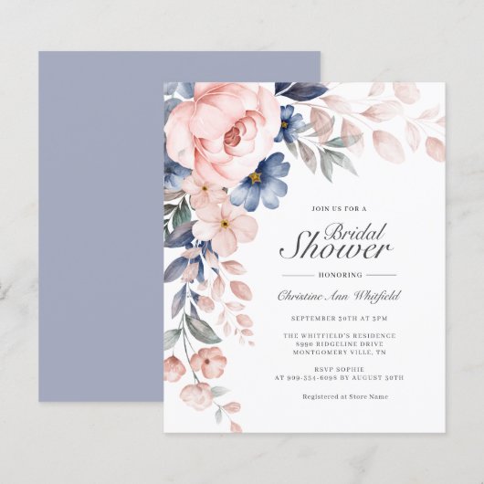 Papier Invitation à la douche nuptiale rose budget (Devant / Derrière)