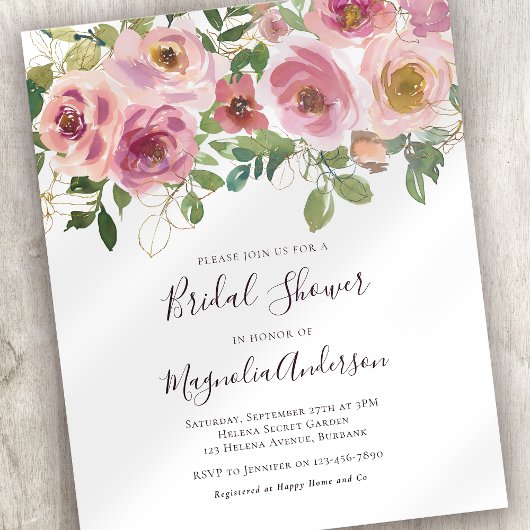 Papier Invitation à la douche nuptiale rose budget