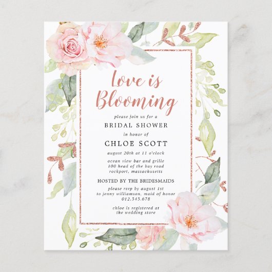 Papier Invitation à la douche nuptiale rose budget (Devant)