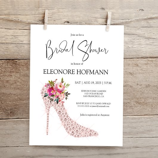 Papier Invitation à la douche nuptiale rose budget talons