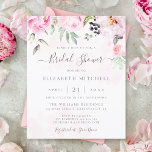 Papier Invitation à la douche nuptiale rose rose Budget<br><div class="desc">Une élégante invitation à la douche nuptiale florale avec des pivoines d'aquarelle rose vif et des roses avec une calligraphie manuscrite moderne. Ce magnifique design est parfait pour les mariages de printemps et d'été avec un thème romantique ou vintage.</div>