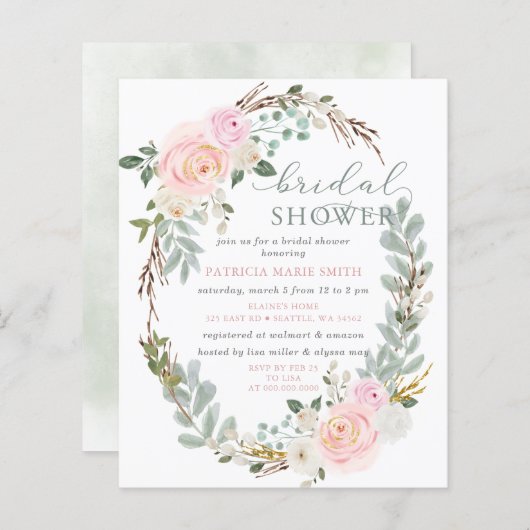 Papier Invitation à la douche nuptiale rose rose de l'âge (Devant / Derrière)