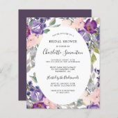 Papier Invitation à la douche nuptiale rose violet budget (Devant / Derrière)