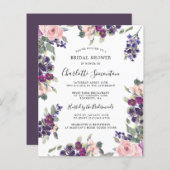Papier Invitation à la douche nuptiale rose violet budget (Devant / Derrière)