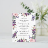 Papier Invitation à la douche nuptiale rose violet budget (Debout devant)