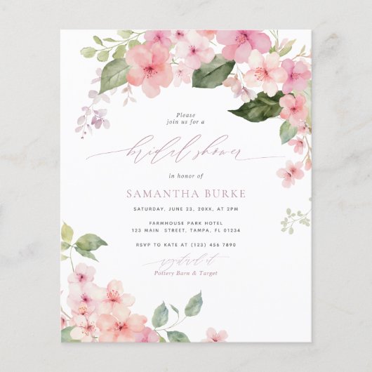 Papier Invitation à la douche nuptiale verte Blush & Sage (Devant)