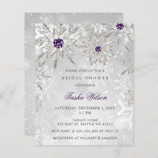 Papier Invitation à la douche nuptiale violet budget (Devant / Derrière)