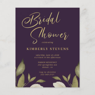 Papier Invitation à la douche nuptiale violet d'or budget