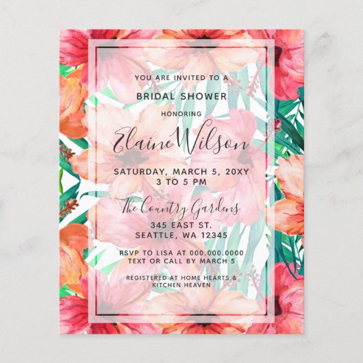 Papier Invitation à la douche tropicale (Devant)