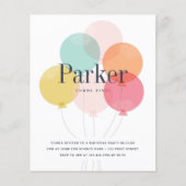 Papier Invitation à la fête d'anniversaire de ballon budg (Devant)