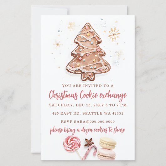 Papier Invitation à la fête de Noël d'échange de biscuits (Devant)