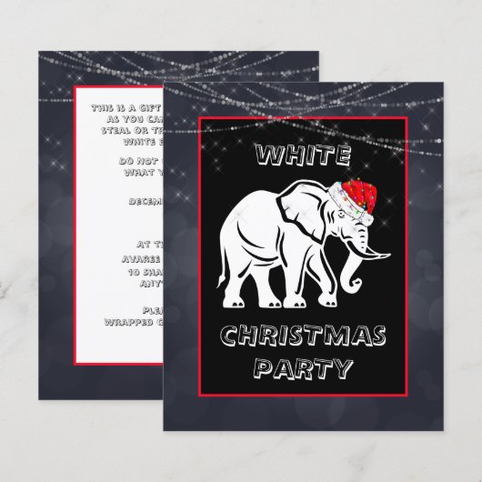 Papier Invitation à la fête de Noël éléphant blanc (Devant / Derrière)