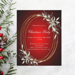 Papier Invitation à la fête de Noël en or rouge