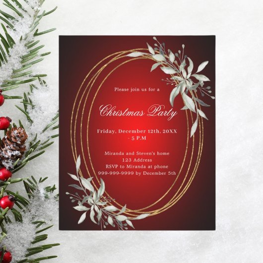 Papier Invitation à la fête de Noël en or rouge