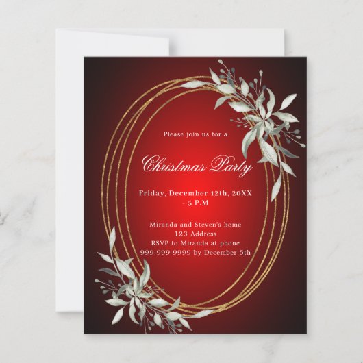 Papier Invitation à la fête de Noël en or rouge (Devant)