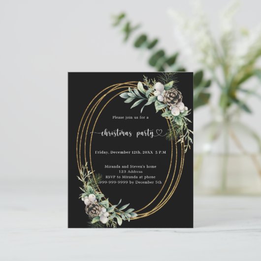 Papier Invitation à la fête de Noël en pin noir (Debout devant)