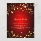 Papier Invitation à la fête de Noël étoiles d'or rouge (Devant)