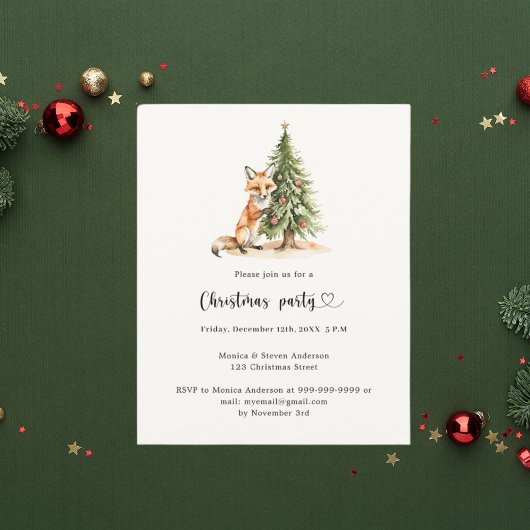 Papier Invitation à la fête de Noël pour le renard des pi