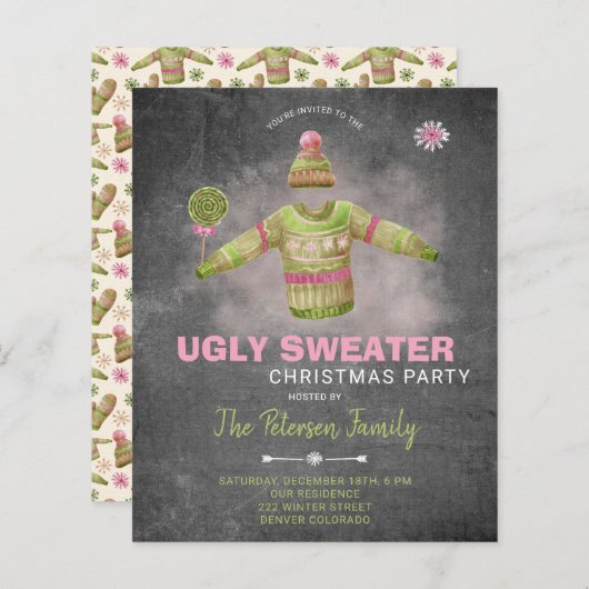 Papier Invitation à la fête de Noël pour un pull moche bu (Devant / Derrière)