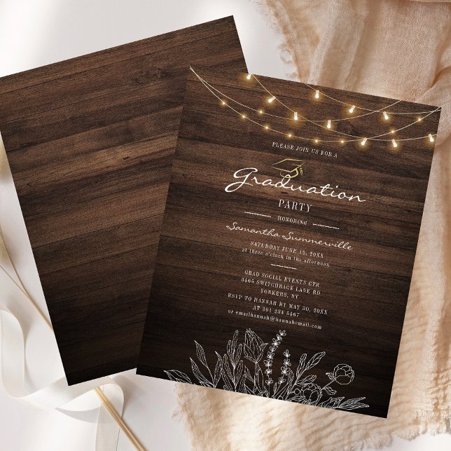 Papier Invitation à la fête de remise des diplômes rustiq (Rustic Graduation Party 2025 Invitation)