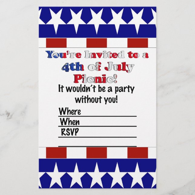 Papier Invitation à la fête du 4 juillet (Devant)