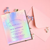 Papier Invitation à la goutte rose violet d'anniversaire