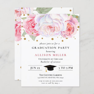 Papier Invitation à la graduation Florale Pink Or Budget