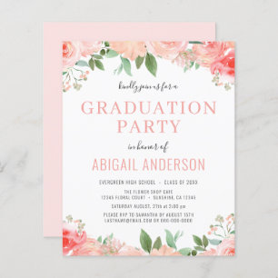 Papier Invitation à la graduation florale rose rose du bu