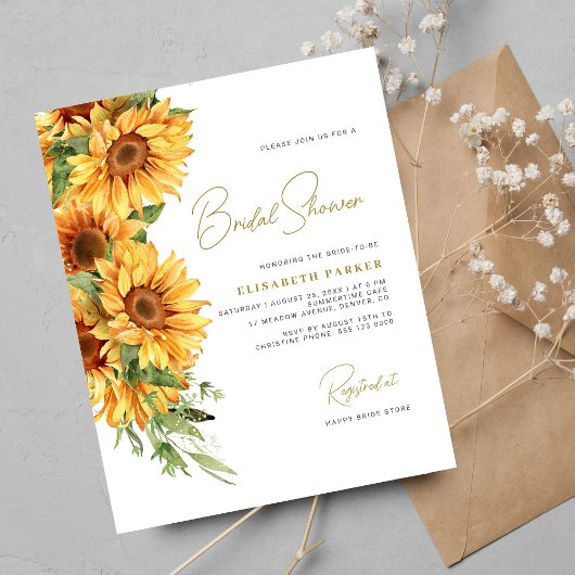 Papier Invitation à la nuptiale de tournesol élégant budg
