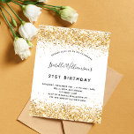 Papier Invitation à la parties scintillant d'or blanc d'a<br><div class="desc">Pour un 21ème anniversaire élégant (ou tout âge). Une arrière - plan blanche design. Décoré avec de la poussière de parties scintillant en faux or. Personnalisez et ajoutez un nom,  un âge et des détails de la fête. Le nom est écrit avec un script de style manuscrit</div>
