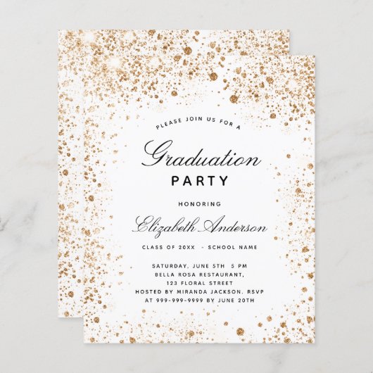 Papier Invitation à la parties scintillant d'or blanc pou (Devant / Derrière)