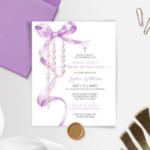 Papier Invitation à la première communion de Lavender Bow
