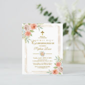 Papier Invitation à la première communion rose et or du b (Debout devant)